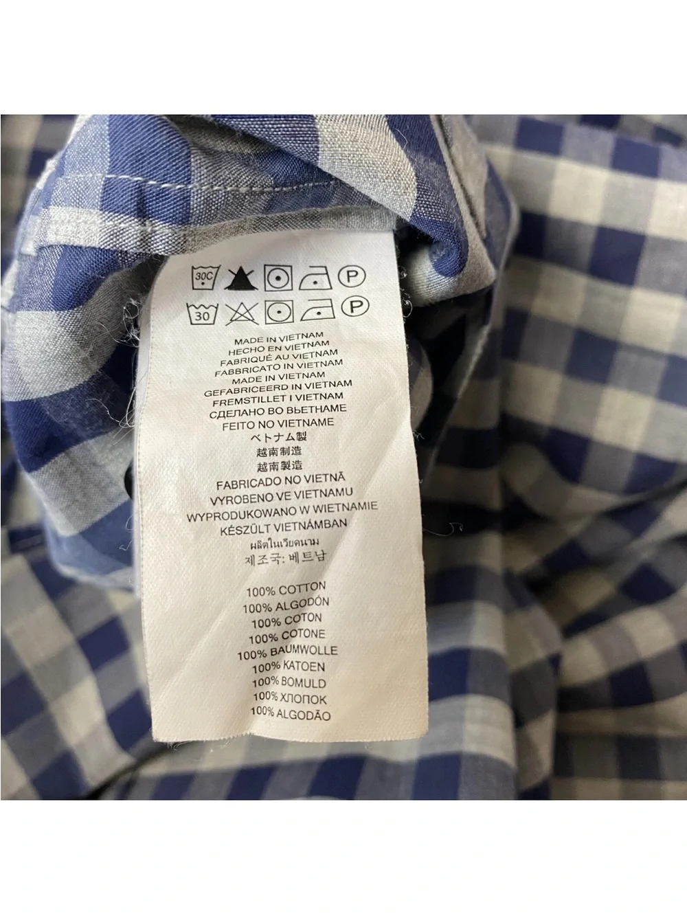 Michael Kors Blue Gray Plaid Button Front Shirt Slim Fit Mens Large